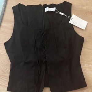 Black Lace-Up Sleeveless Top